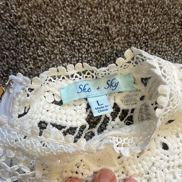 She + Sky white Allover Crochet Lace Sheath Sleeveless dress size L - Picture 11 of 15